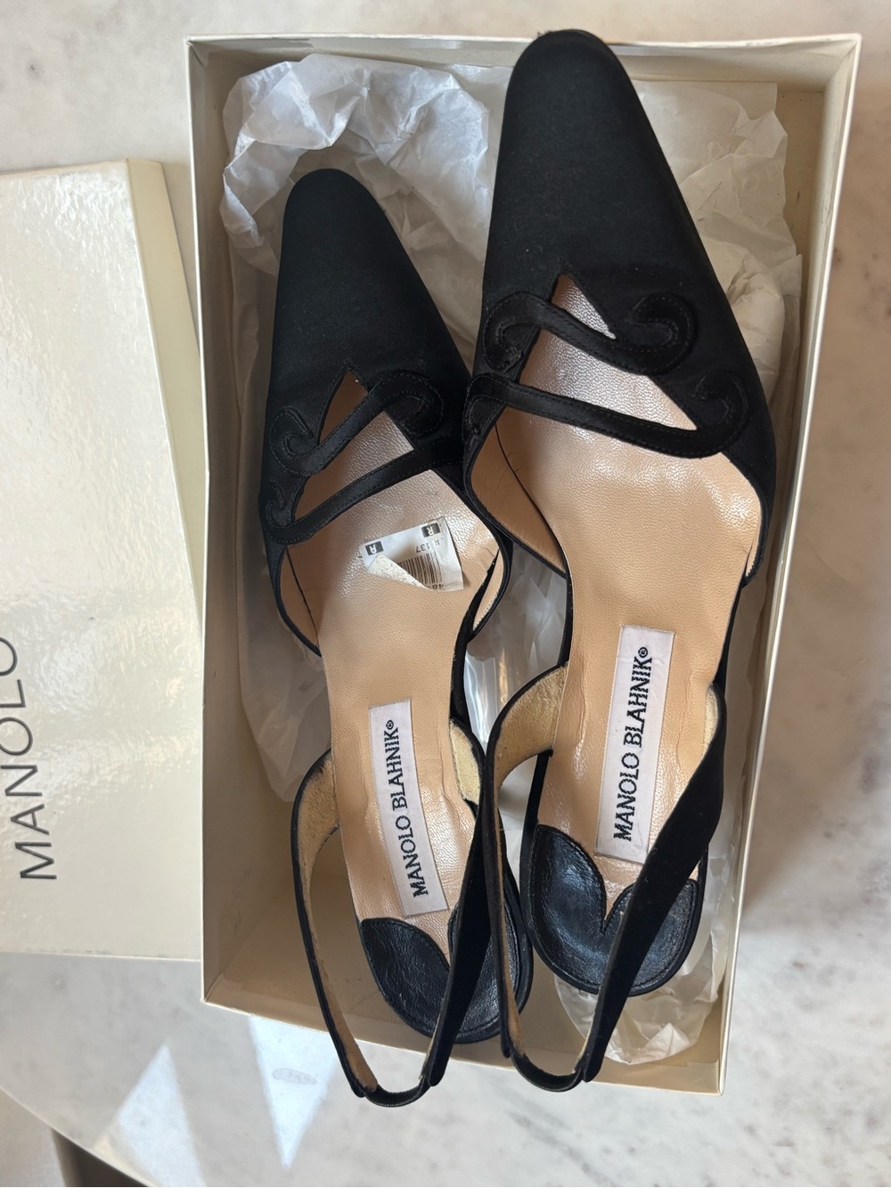 Manolo Blahnik Black Slingback Pumps in original box - Picture 6 of 7